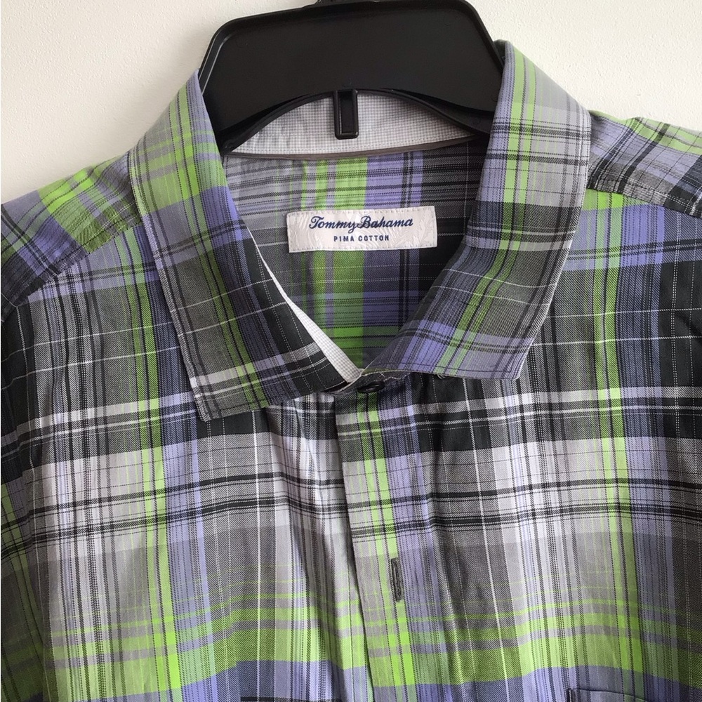 Tommy Bahama Pima Cotton Men's Plaid Shirt in Green and Blue